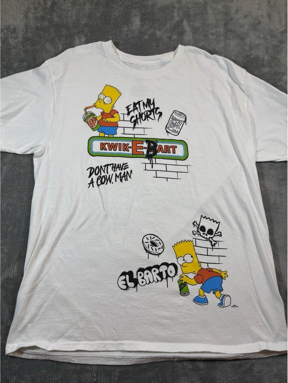 The Simpsons Bart Simpson Shirt White Kwik-E-Bart El Barto Graphic Tee Mens L